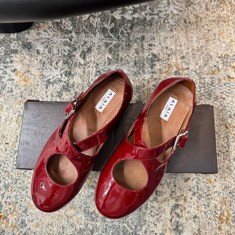 Alaia Red Patent Mary Jane Flats